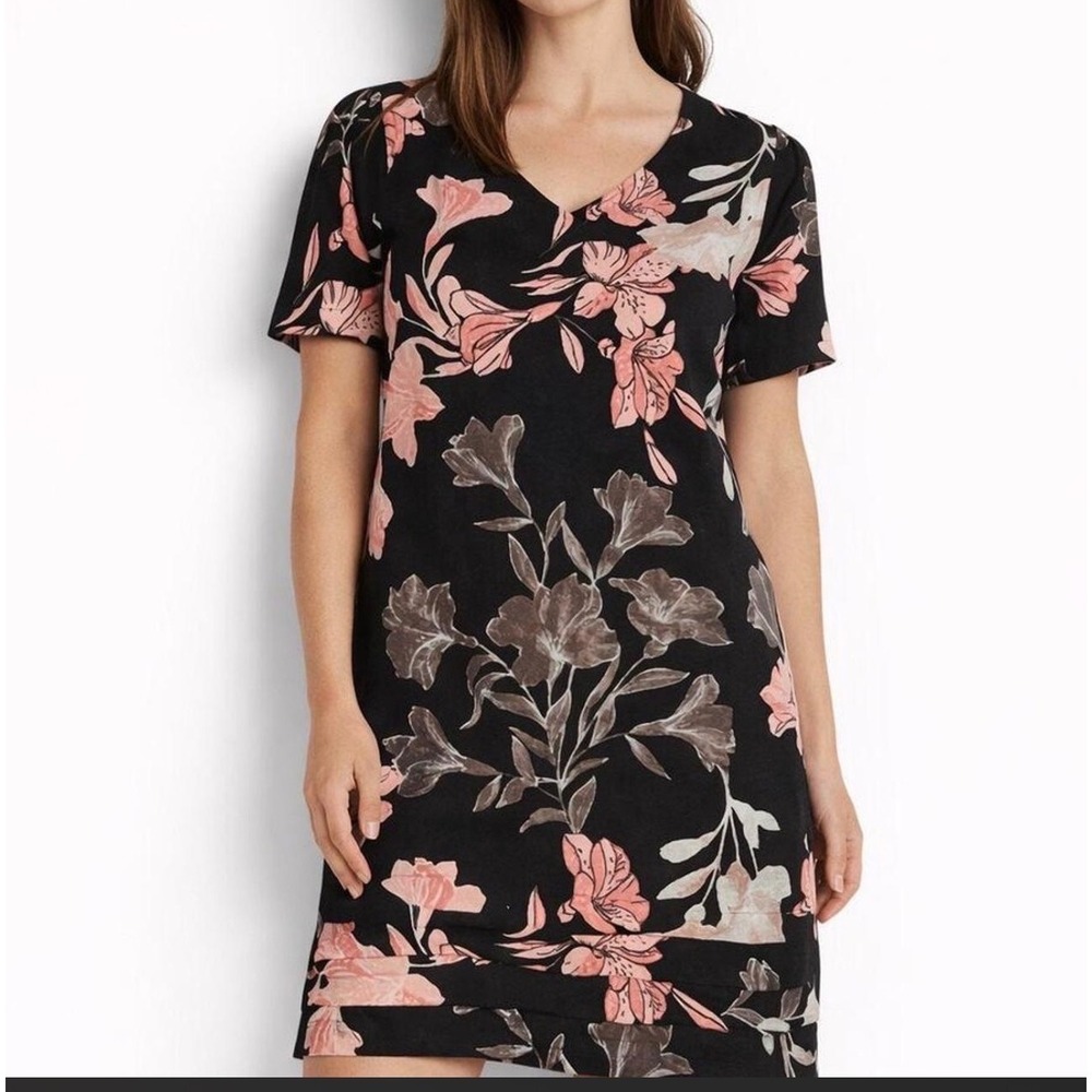 Nicole Miller Linen Midi Dress Womens Sz L Floral Boho Coastal Minimalist Resort